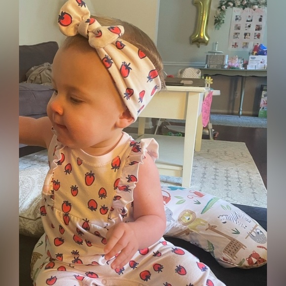 Cat & Jack 12 Months Strawberry Ruffle Romper & Headband, Jumpsuit Summer - Picture 8 of 8